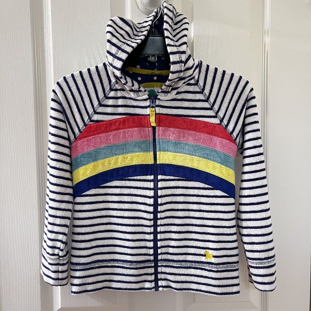 Mini Boden Towelling Rainbow Striped Full Zip Hoodie Sweatshirt Girls Size 9-10